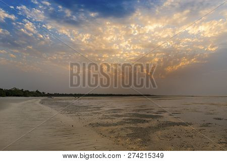 View Of A Beautiful Deserted Beach In The Island Of Orango At Sunset, In Guinea Bissau. Orango Is Pa