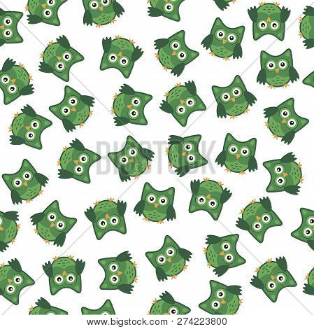 Owl Stylized Art Seemless Pattern Green White Colors