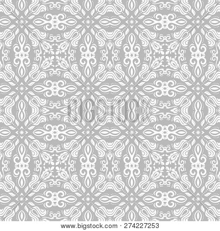 Orient Classic Light Silver Pattern. Seamless Abstract Background With Vintage Elements. Orient Back
