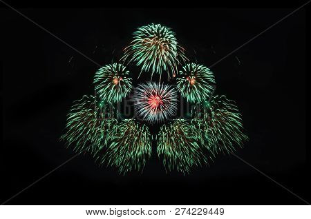 Colorful Fireworks Abstract Background In The Dark Sky With Copy Spacce For Festival Celebration Hol
