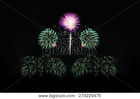 Colorful Fireworks Abstract Background In The Dark Sky With Copy Spacce For Festival Celebration Hol