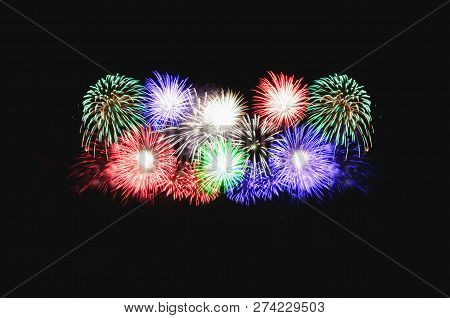 Colorful Fireworks Abstract Background In The Dark Sky With Copy Spacce For Festival Celebration Hol