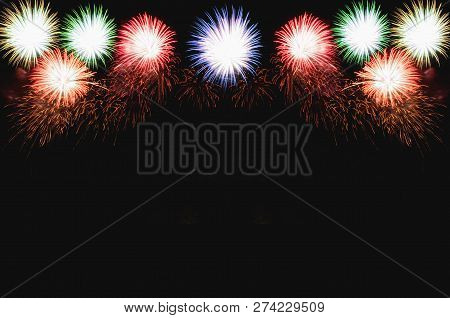 Colorful Fireworks Abstract Background In The Dark Sky With Copy Spacce For Festival Celebration Hol