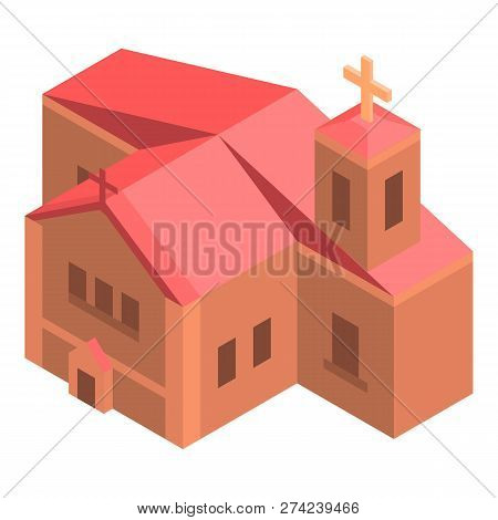Red Brick Church Icon. Isometric Of Red Brick Church Vector Icon For Web Design Isolated On White Ba