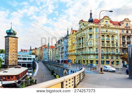 Prague Old Buildings, View From Jirasek Bridge Near The Dancing