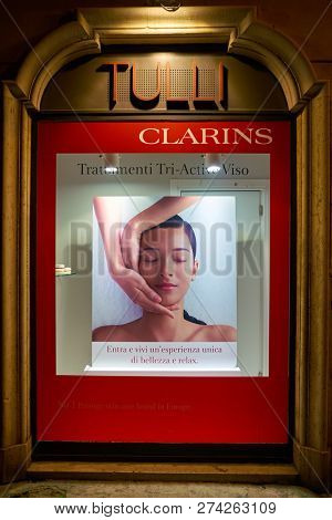 ROME, ITALY - CIRCA NOVEMBER, 2017: Clarins AD at a store in Rome