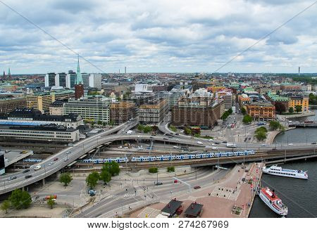 Stockholm/sweden - 05 17 2011: The View From The Observation Deck Of A Modern City And Road Junction