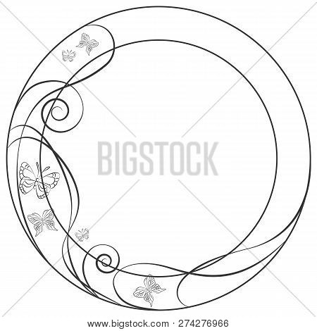 Photo Frame With A Simple Pattern Of Curls And Butterflies