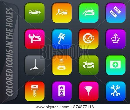 Car Shop Colored Icons In The Holes Easily Adapt To Any Background