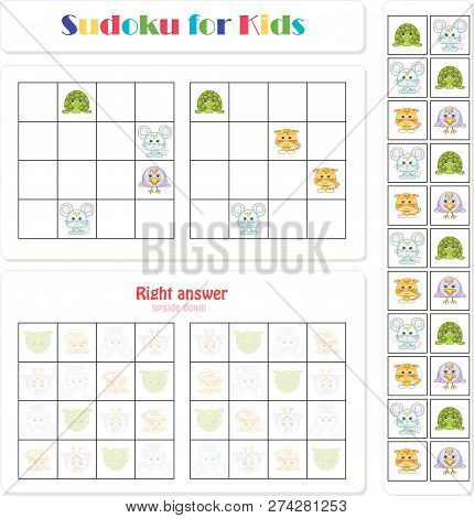 Sudoku For Kids With Funny Cartoon Animals