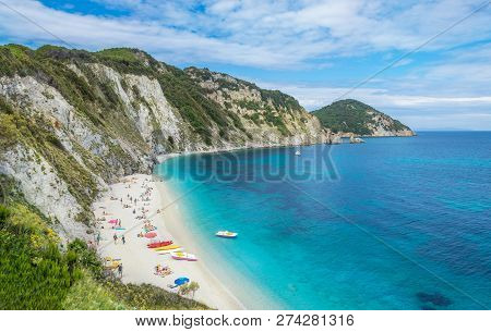 Sansone Beach From The Air In Summertime, Italian Holiday Bay, Relaxation And Vacation Place On The 