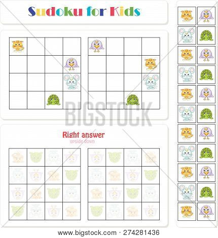 Sudoku For Kids With Funny Cartoon Animals