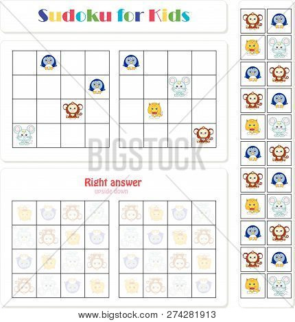 Sudoku For Kids With Funny Cartoon Animals