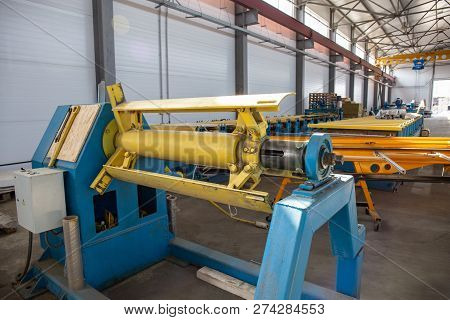 Worksop With Machinery Tools And Equipment, Conveyor Line For Production Metal Pipes And Sandwich Pa