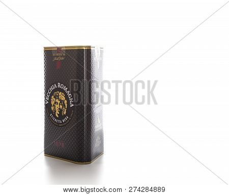 Chisinau, Moldova - December 15, 2018: Brandy Vecchia Romagna. Made In Italy. Brandy Aged In Oak Bar