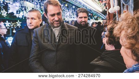 Strasbourg, France - Dec 14, 2018: French Minister Of The Interior Christophe Castaner Shakes Hands 