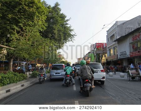 Yogyakarta, Indonesia - October 29, 2018: Congested Traffic
 Of Jalan Malioboro, The Most Famous Str