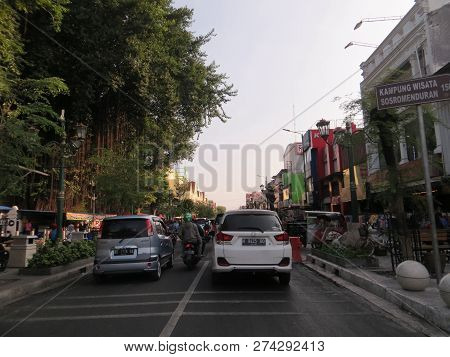 Yogyakarta, Indonesia - October 29, 2018: Congested Traffic
 Of Jalan Malioboro, The Most Famous Str