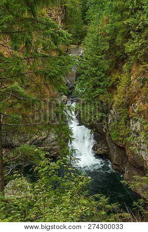 Deepblue Pool And Green Forest With Waterfalling
