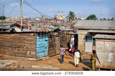 Accra, Ghana - October 2,2013: Development Of Residential Infrastructure Of Ghana Slowed Due Poverty