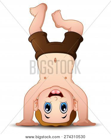 Cartoon Verry Cute Little Boy Upside Down