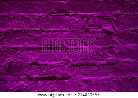 Grunge Neon Purple Brick Wall Texture Background. Magenta Colored Brick Wall Texture Architexture Pa