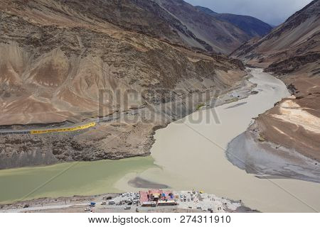 Confluence of Zanskar and Indus rivers - Leh, Ladakh, India