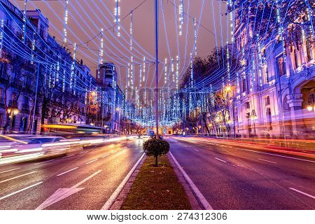 Alcala Street In Madrid Illuminated At Christmas