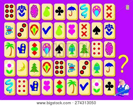 Chinese Logic Puzzle Game. Need To Remove All Paired Bricks And Find Only One Unpaired. Vector Image