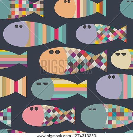 Vector Seamless Pattern With Decorative Abstract Geometric Fish