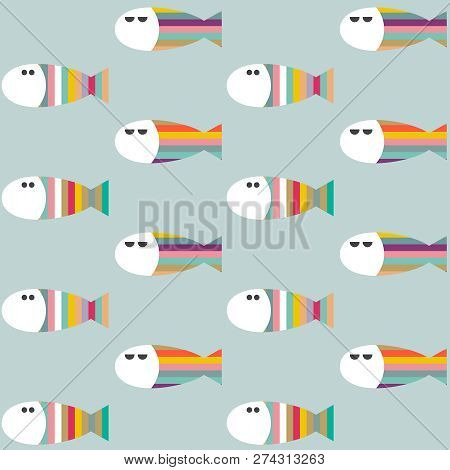Vector Seamless Pattern With Decorative Abstract Geometric Fish