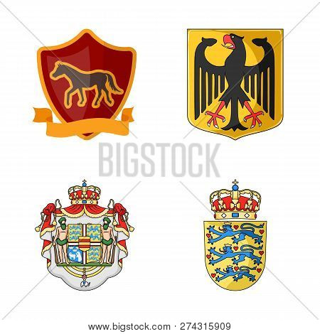 Vector Design Of Heraldic And Crown Symbol. Collection Of Heraldic And Arms Vector Icon For Stock.