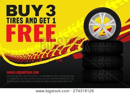 Vector Automotive Sale Out Banner Template. Grunge Tire Tracks Background For Landscape Poster, Digi