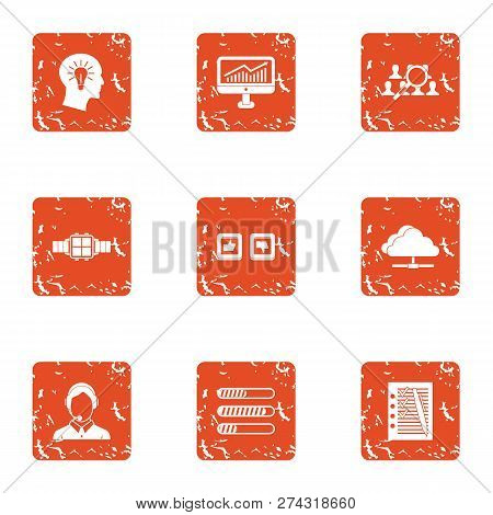 Timesheet Icons Set. Grunge Set Of 9 Timesheet Icons For Web Isolated On White Background