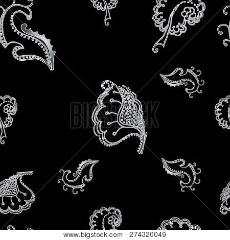 Elegant Seamless Pattern With Hand Drawn Decorative Hibiscus Flowers, Design Elements.