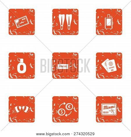 Remittance Trip Icons Set. Grunge Set Of 9 Remittance Trip Icons For Web Isolated On White Backgroun