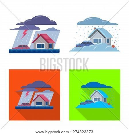 Vector Illustration Of Natural And Disaster Symbol. Collection Of Natural And Risk Vector Icon For S