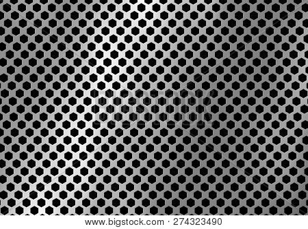 Abstract Silver Metal Background Made From Hexagon Pattern Texture. Geometic Black And White. Vector