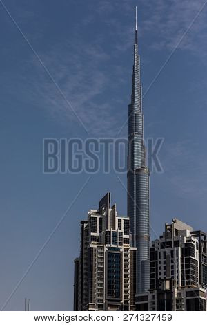 Dubai, United Arab Emirates - October, 2018: Burj Khalifa Tower. This Skyscraper Is The Tallest Man-
