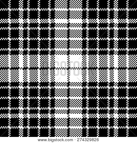 Check Black White Plaid Seamless Pattern. Vector Illustration.