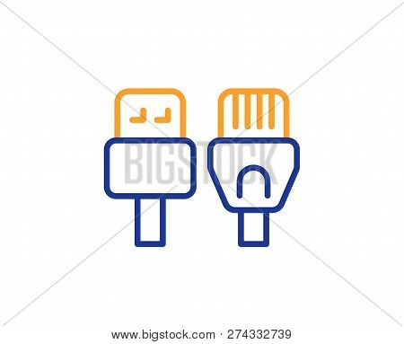 Computer Cables Line Icon. Usb, Rj45 Connection Wires. Colorful Outline Concept. Blue And Orange Thi