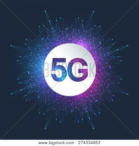 5g Network Wireless System And Internet Connection Background. 5g Symbol Communication Network. Busi