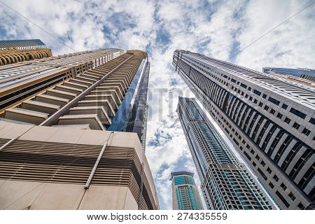Dubai, United Arab Emirates - October, 2018: Towers, Skyscrapers, Hotels, Modern Architecture, Sheik