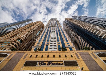 Dubai, United Arab Emirates - October, 2018: Towers, Skyscrapers, Hotels, Modern Architecture, Sheik
