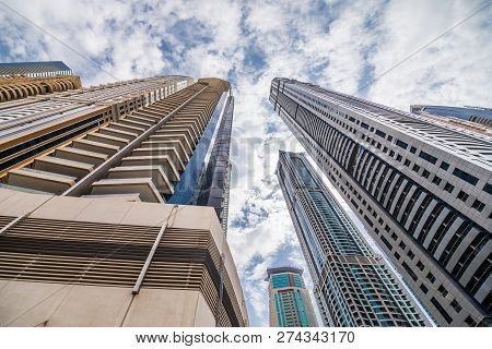 Dubai, United Arab Emirates - October, 2018: Towers, Skyscrapers, Hotels, Modern Architecture, Sheik