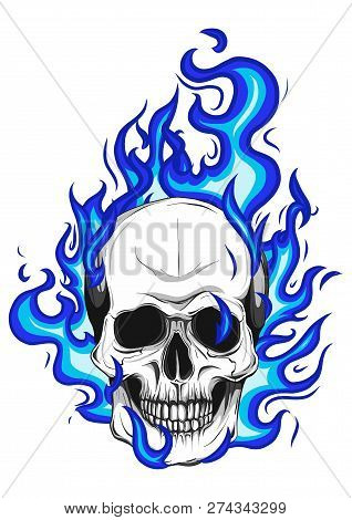 Skull On Fire With Flames Vector Illustration