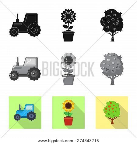 Vector Design Of Farm And Agriculture Icon. Set Of Farm And Plant Vector Icon For Stock.