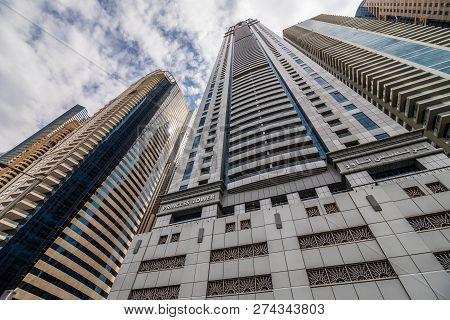 Dubai, United Arab Emirates - October, 2018: Towers, Skyscrapers, Hotels, Modern Architecture, Sheik