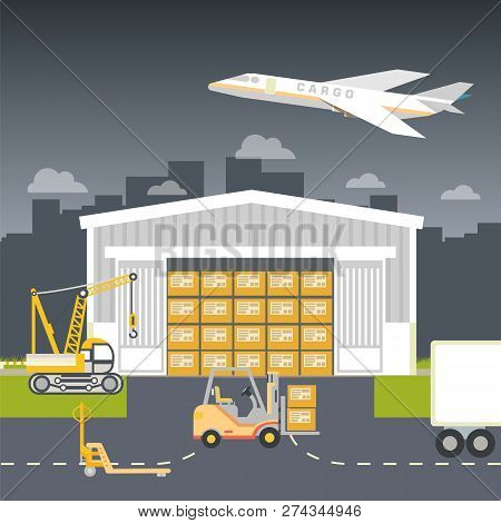 Warehouse Equipment Delivery. Business Delivery Service Vector Illustration Design Concept. Flat Qua