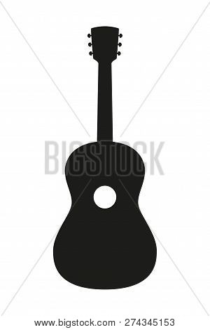 Black And White Acoustic Guitar Silhouette. String Musical Instrument. Mexico Theme Vector Illustrat